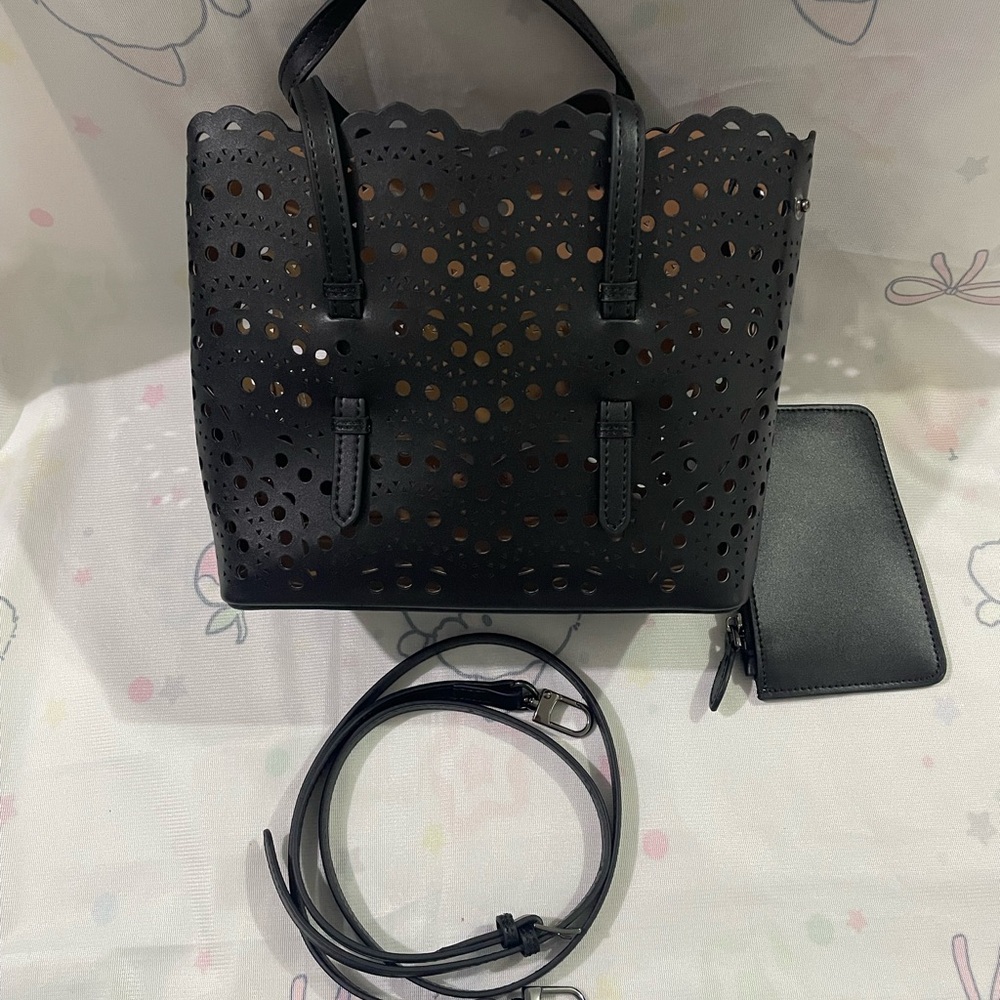 ALAÏA Perforated Scalloped Tote in Black